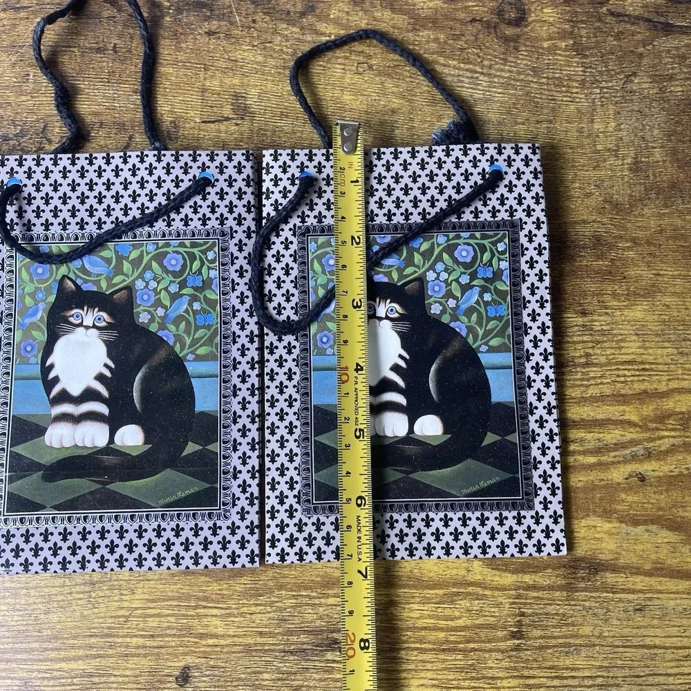 Vtg Lot Of 2 Department 56 Clover Cat Small Gift Bags 4.5